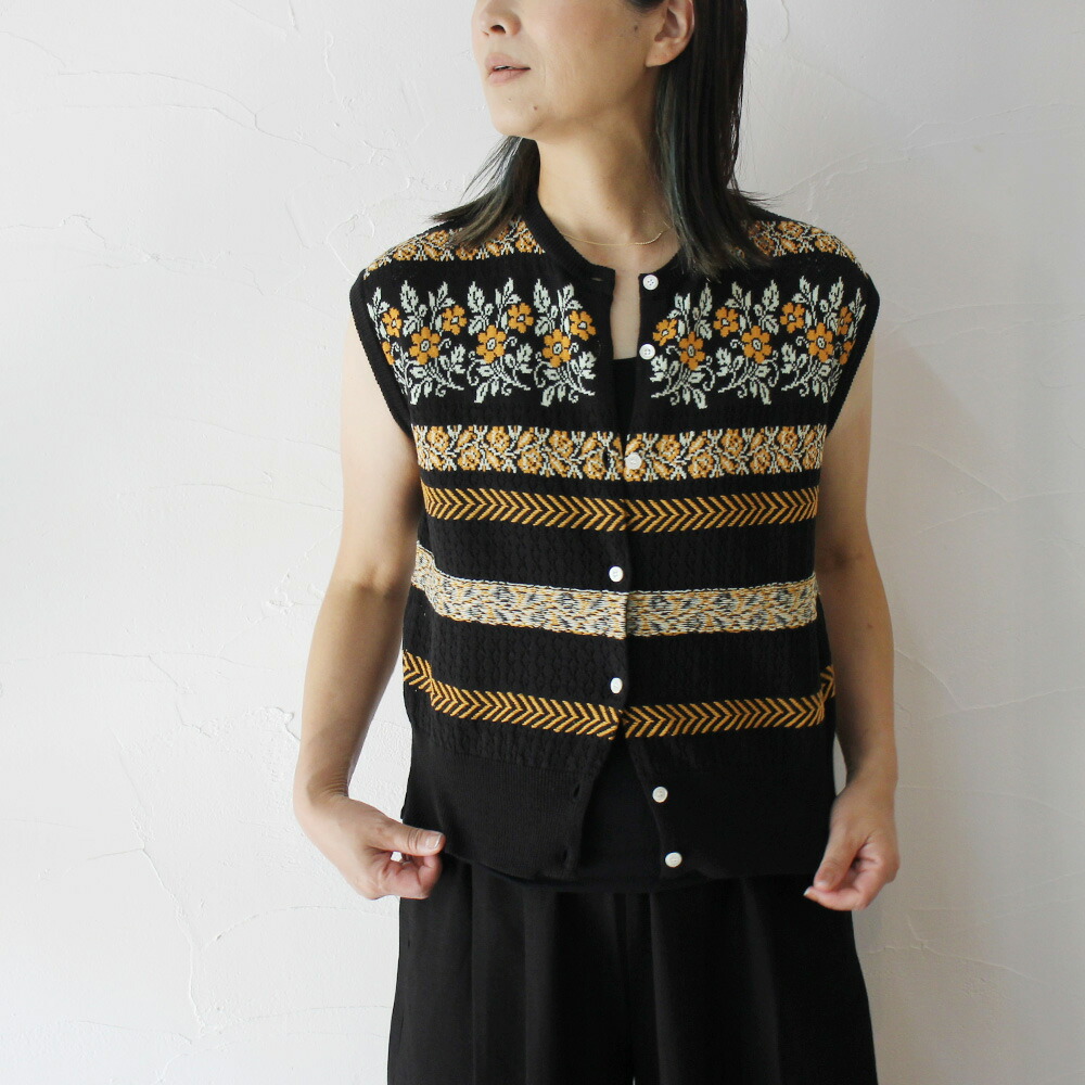 ASEEDONCLOUD アシードンクラウド Flower Jacquard Knit Vest #黒いこと 【貨物輸送無料】