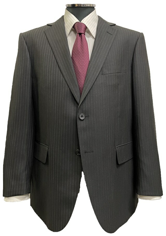グレー ストライプ スーツジャケット 2つボタン 楽天市場】秋冬【スタンダード】ウール混2つボタンツータックスーツ