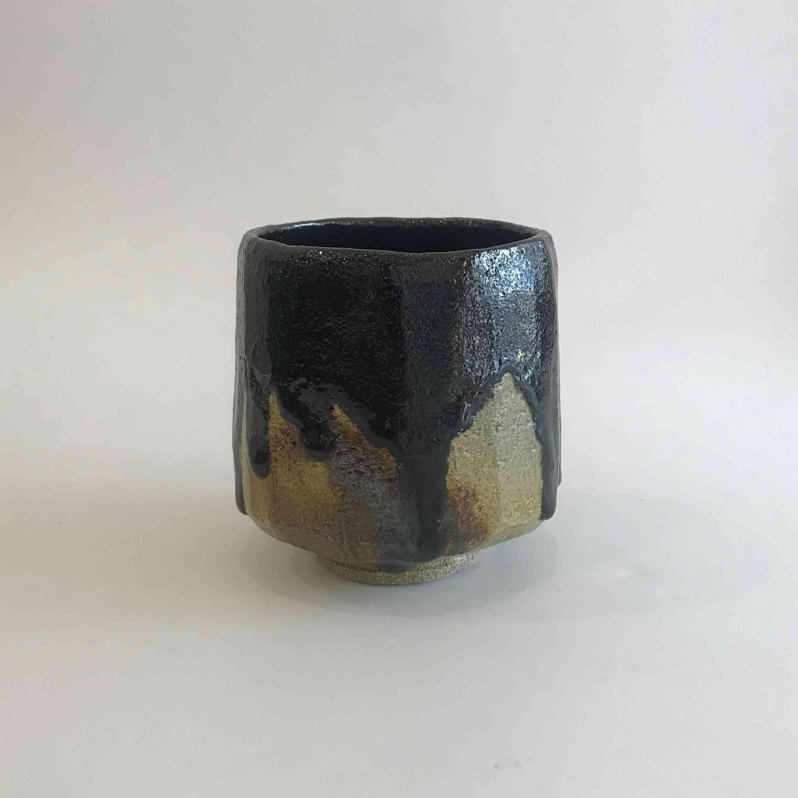 窯変黒筒茶碗　佐々木昭楽作