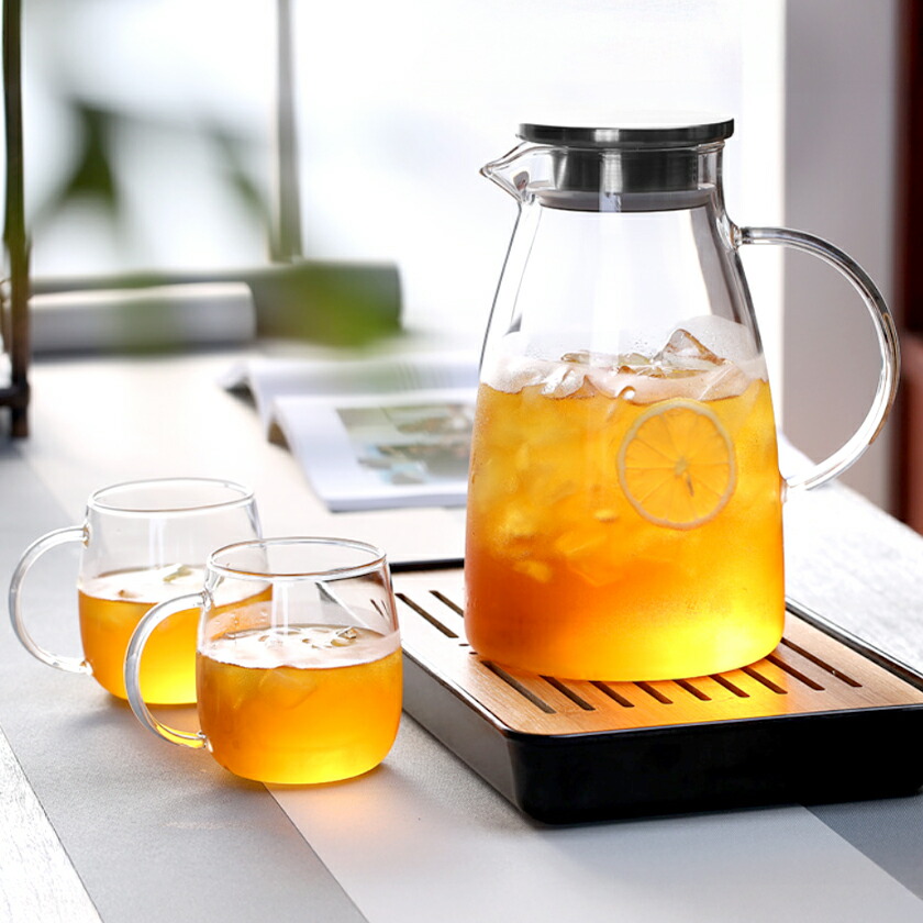 【在庫限り20%OFF・最短翌日お届け】ガラス ピッチャー 蓋付き 2000ml 麦茶ポット耐熱 取手ティーポット 耐熱 水　冷蔵庫 麦茶 ポット 耐熱ガラス 大容量 ガラス ピッチャー 洗いやすい 冷水筒 冷水ポット 麦茶入れ 水だし 紅茶ポット やかん 北欧 ヤカン 直火