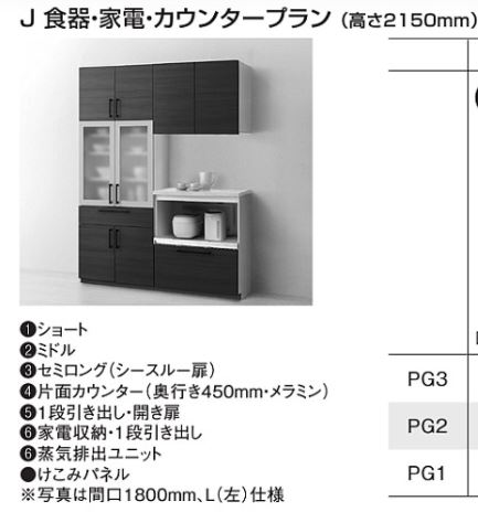 ミッテ 収納ユニット J 食器・家電・カウンタープラン (高さ2150mm) 間口 1500mm TOTO mitte カップボード 食器棚 【配送地域制限あり】【設置施工注意】【荷受け注意】
