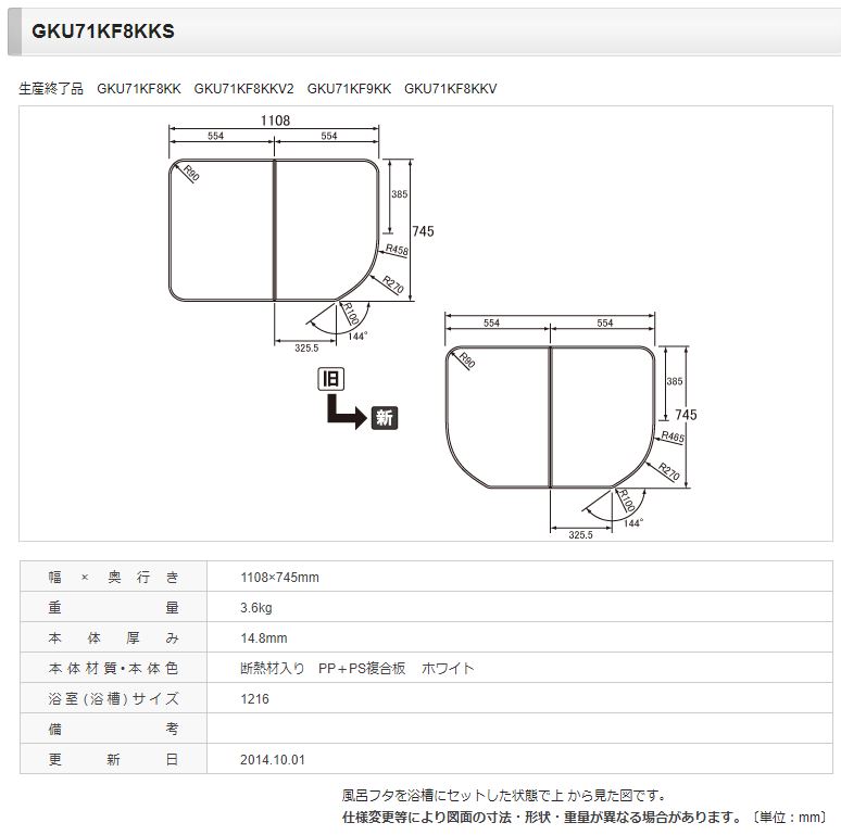 PANA GKU71KF8KKS パナソニック [本体厚み14.8mm] １１５０ＦＲＰ薄型断熱風呂フタ 正規品保証