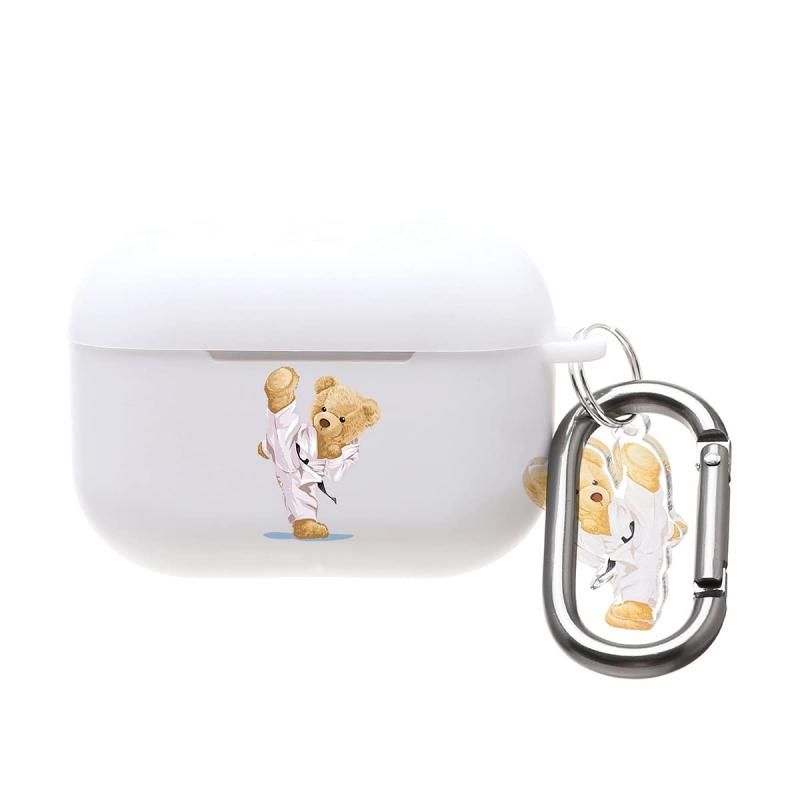 ONLYOU Airpods pro 用 ケース おしゃれ 韓国 Airpods pro2 ケース かわいい TPU 柔道 くま クマ bear デザイン エアーポッズ プロ カバー お揃い イヤホンケース カラビナ フック チャーム (AirpodsP画像