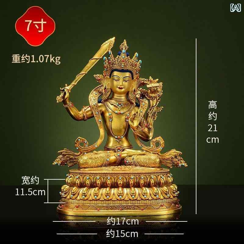 インテリア オブジェ おしゃれ チベットの 村の 完全な 金箔 文殊菩薩の 精巧 ブロンズ 彫刻 室内の 文殊菩薩 仏像の 装飾品