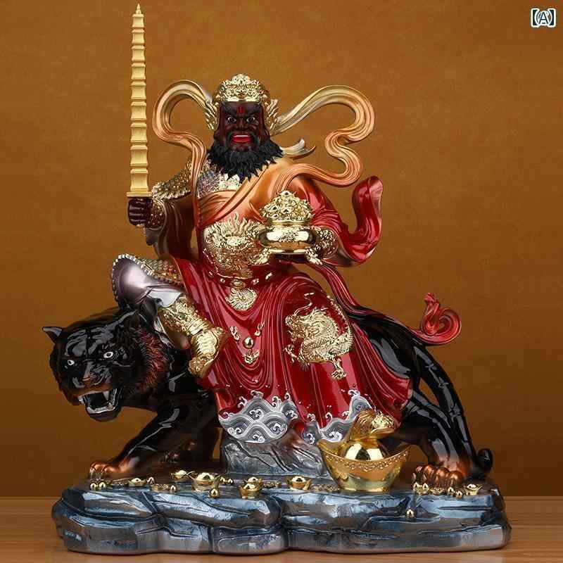 インテリア オブジェ おしゃれ フェイク ブロンズ カラーの 武 財 神 趙 公明 像 仏教 寺院の リビング ルーム オフィス ショップ 自宅の 礼拝 仏像の 身体 装飾品