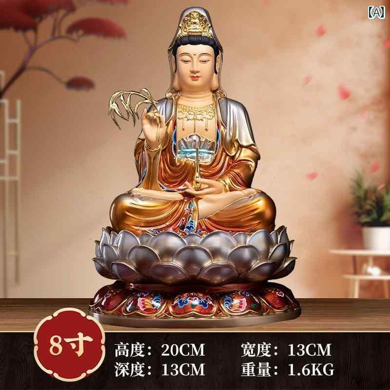 インテリア オブジェ おしゃれ 銅 塗装 観音 菩薩 家庭 礼拝 南海 仏像 座 蓮 沙 浦 三聖人 ブロンズ像