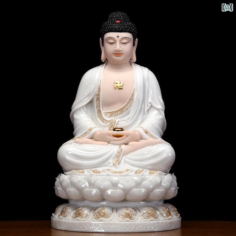 インテリア オブジェ おしゃれ 白 大理石の 釈迦 聖者 仏像の 装飾品 石の 彫刻 三 宝 仏 如来 阿弥陀仏像 薬師如来 座像