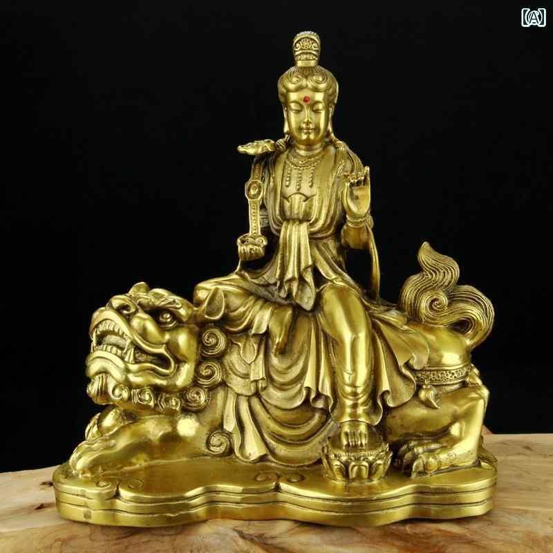 インテリア オブジェ おしゃれ 真鍮 文殊菩薩像 装飾品 普賢 菩薩像 仏教 寺院の デスク トップの 礼拝 車 サイズ