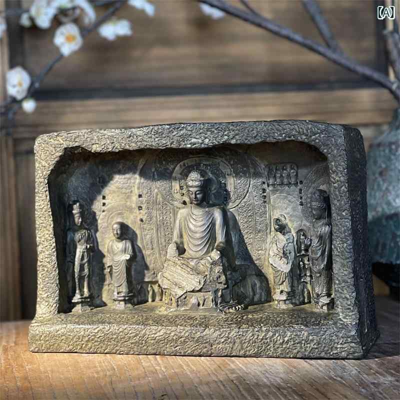 インテリア オブジェ おしゃれ レトロ 毘 盧 遮 那 仏像 龍 門 石 窟 彫刻 仏像の 装飾 禅の 風景 テキスト
