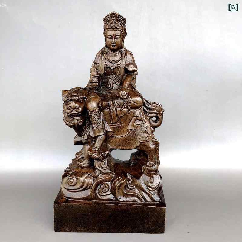 インテリア オブジェ おしゃれ 沈香 彫刻 文殊菩薩 仏像 装飾品 普賢 菩薩像 家庭 寺院 仏 堂 礼拝 装飾
