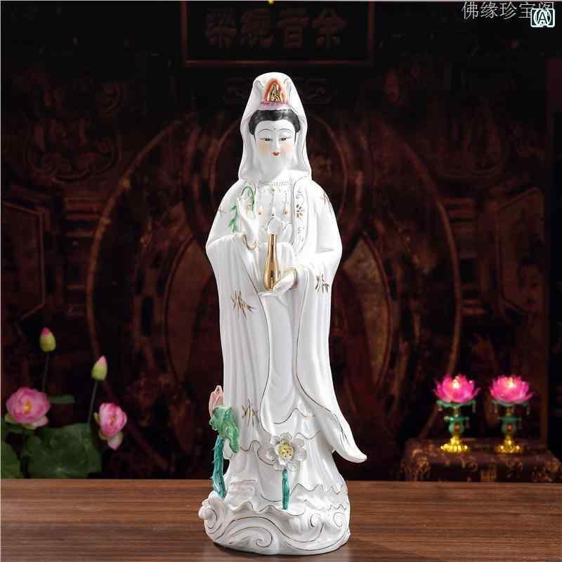 インテリア オブジェ おしゃれ 陶器 南海 観音 菩薩 立像 仏像 彫刻 装飾品 直 髪