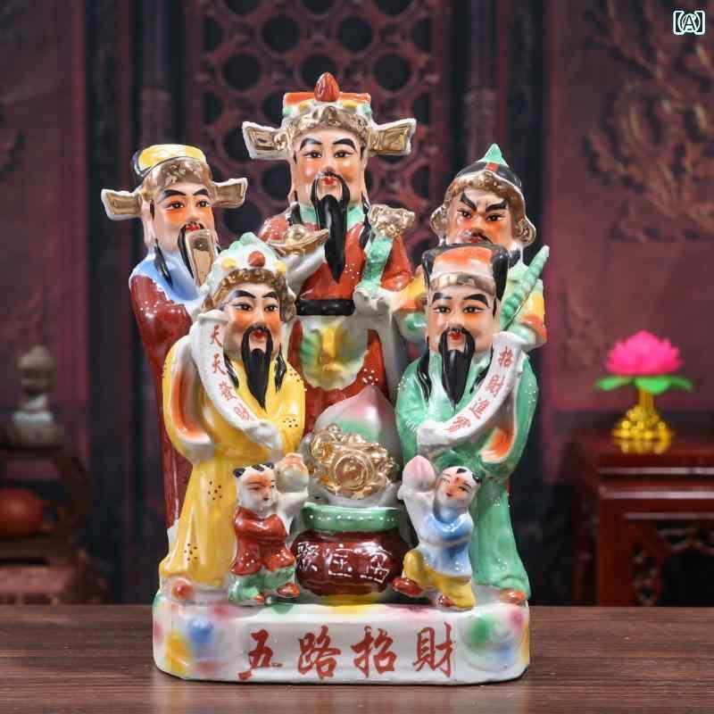 インテリア オブジェ おしゃれ 陶器 五 道 財 神像 仏像 開運 飾り 趙 公明 開店 参拝 家庭用 店