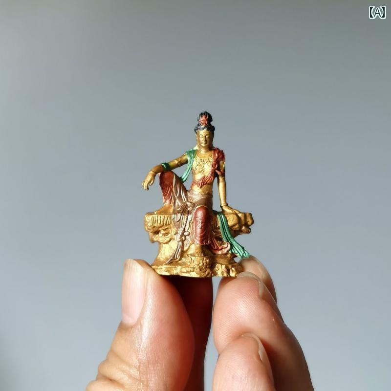 インテリア オブジェ おしゃれ 水 月 観音 銅像 手 描き 菩薩 仏像 像 真鍮 無垢 装飾品
