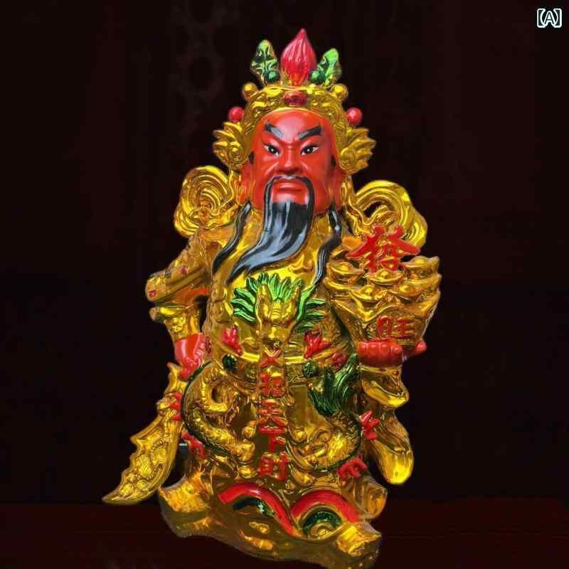 インテリア オブジェ おしゃれ 剣を 帯びた 関 二 業 像 財 神像 背負った 関公 仏像 開運 陶
