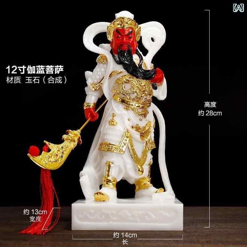 インテリア オブジェ おしゃれ 慈 恩 閣の 白い 大理石の 金 メッキの 左右の 守護 花輪 韋 駄 菩薩の 仏像 観音 像 礼拝 像の 装飾品