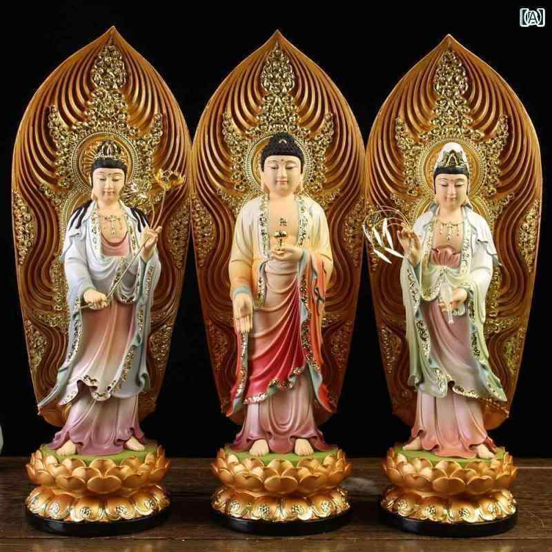 インテリア オブジェ おしゃれ 西洋 三 聖 仏 観音 菩薩 大乗 阿弥陀如来 立像 樹脂製 装飾品 家庭 礼拝 像