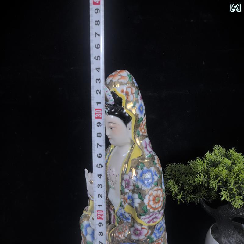 インテリア オブジェ おしゃれ 江 西 景 徳 鎮 陶器の 金色の 花の 彫刻 観音 仏像 座 蓮 菩薩 崇拝 装飾品