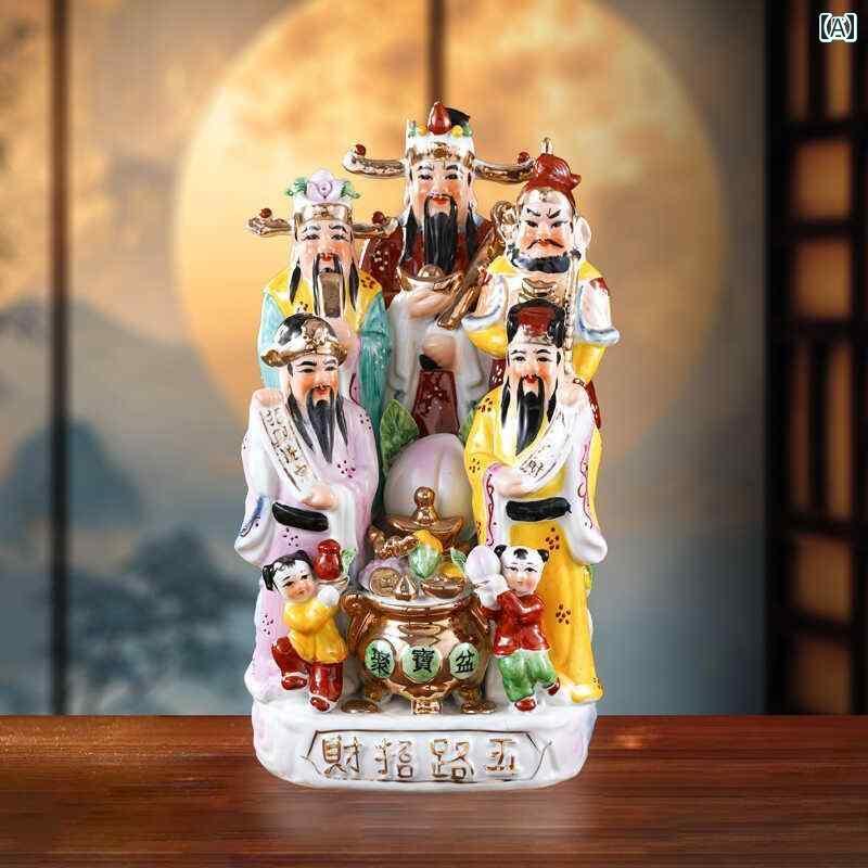 インテリア オブジェ おしゃれ 陶器 五方 財 神像 仏像 趙 公明 開運 飾り 開店 祝い 家庭 礼拝 リビング ルーム 店舗