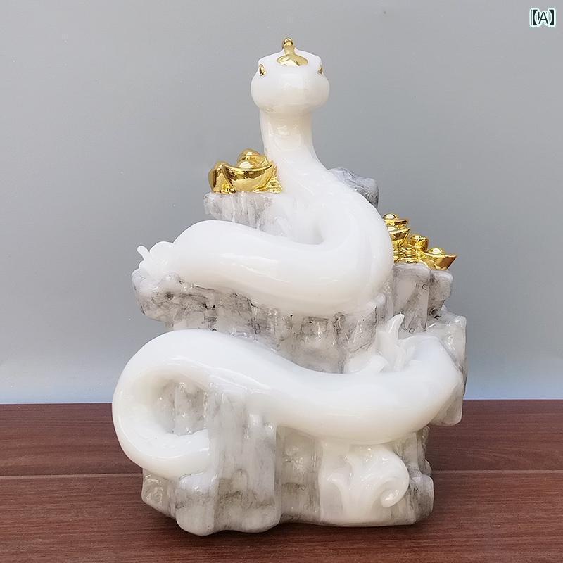 インテリア オブジェ おしゃれ 白 大理石の 白黒 パイソン 像 座る 山 蛇 王 仏像 装飾品 12インチ 16インチ