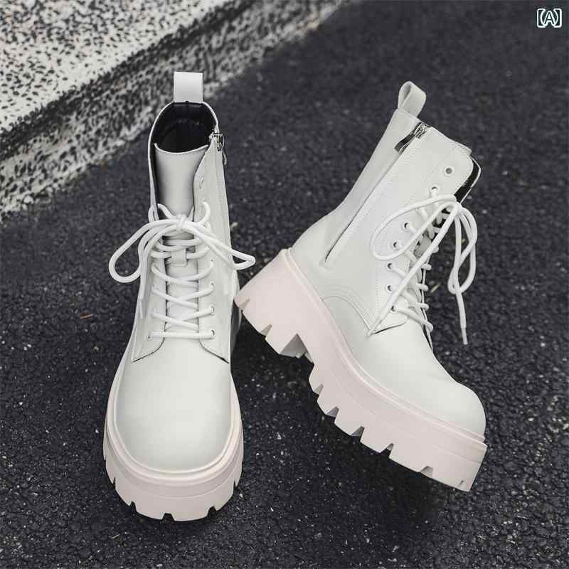 ホワイトメタリックハイカットブーツ Men's High-cuts shoes sneakers boots メンズ イギリス調