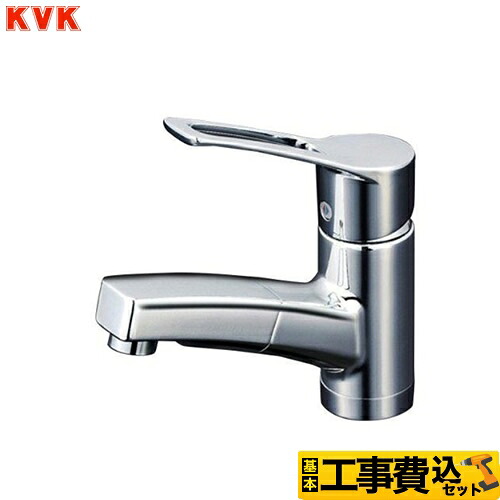 【リフォーム認定商品】【工事費込セット（商品＋基本工事）】[KM8001T] KVK 洗面水栓 洗面用シングルレバー式混合栓 セラミックシングル ワンホールタイプ