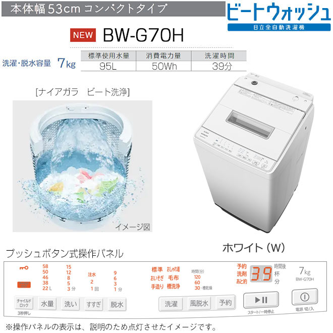 日立 HITACHI BW-V80H-W ビートウオッシュ 洗濯8kg 全自洗 ホワイト 上開き