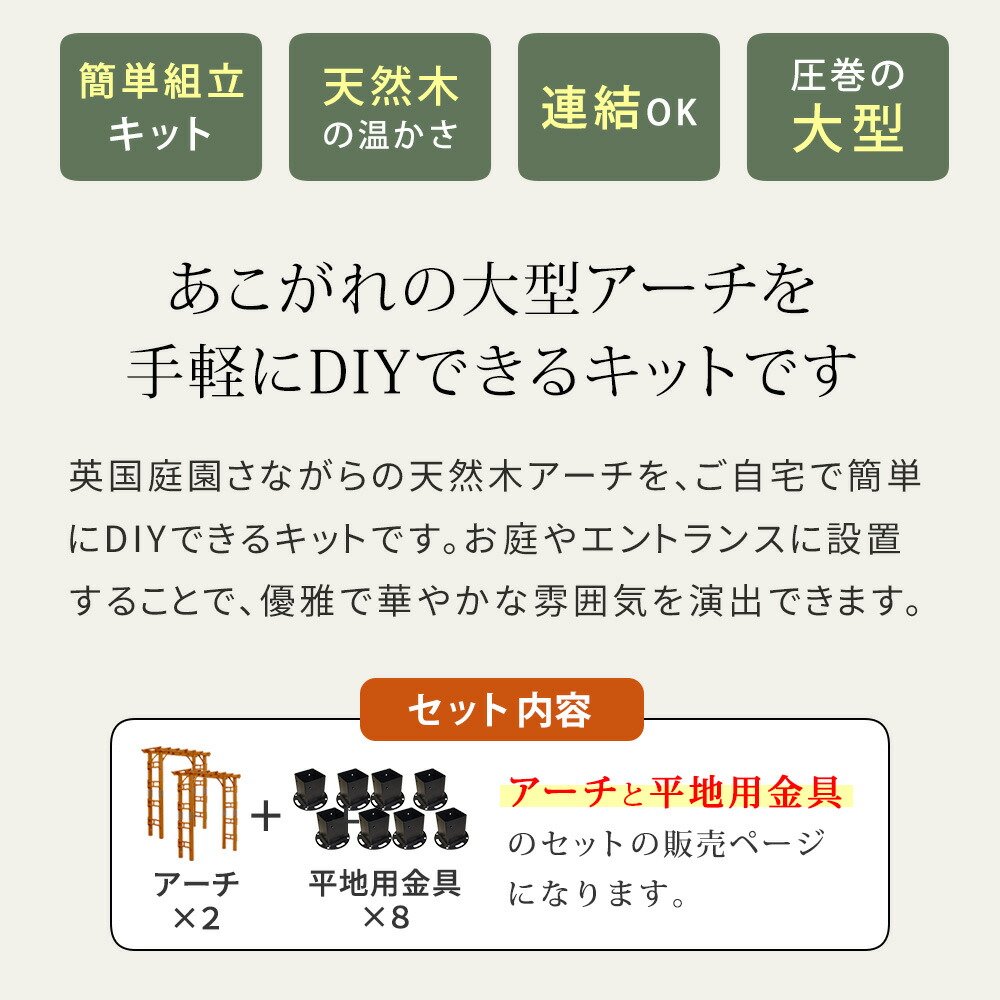 2台組 平地金具セット 天然木製フレックスパーゴラアーチ190 支柱 庭 北欧 門 ガーデンアーチ Diy バラ フラワーアーチ アーチ Diy トンネル 薔薇 連結できる可愛い木製アーチ 2台以上を連結してお庭の藤棚やブドウ棚などにもご利用いただけます 金属製には無い天然 2台組 平地金具セット 天然木製フレックスパーゴラアーチ190 支柱 庭 北欧 門 ガーデンアーチ Diy バラ フラワーアーチ アーチ Diy トンネル 薔薇 連結できる可愛い木製アーチ 2台以上を連結してお庭の藤棚やブドウ棚などにもご利用いただけます 金属製には無い天然
