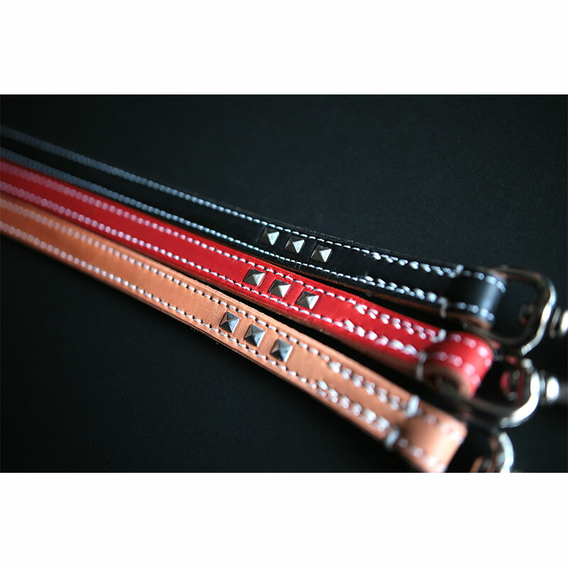 <永久修理保証>リード 日本製 手縫い 革 スタッズリードM(12m m×110cm) おしゃれ 頑丈 ハンドメイド スマイヌ 犬用グッズ