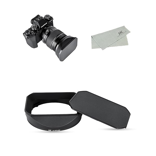 JJC メタル 正方形 レンズフード + フードキャップ Fujifilm XF 16-55mm f/2.8 R LM WR レンズ 用 Ф77mm保護フィルター 装着可能 アルミニウム合金製 b0ctx62y11-1.jpg