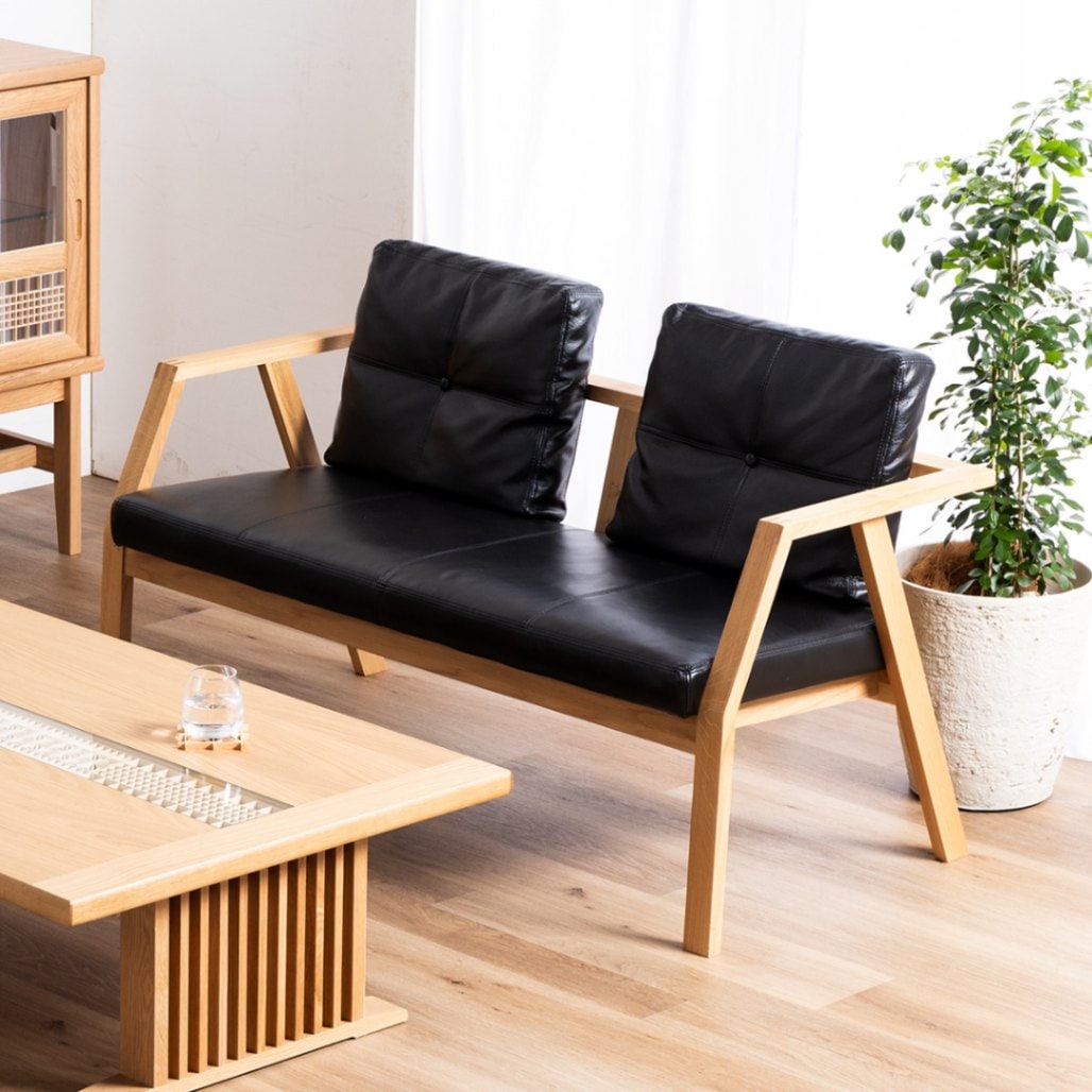 【2万円以上全品20%OFF】 ダイニングチェア チェア 天然木 ウッド 本革 高級 椅子 幅135 奥行65 高さ80 座面高44.5 オーク ベージュ 木製 2人 2人掛け ダイニング リビング 食卓 食卓椅子 イスチェア