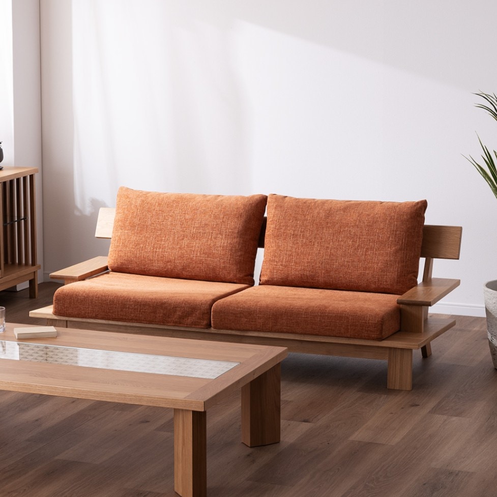 【2万円以上全品20%OFF】 ソファ ソファー ローソファ 低め 天然木 ウッド 高級 和 和風 和モダン 椅子 幅180 奥行76.5 高さ69 座面高33 オーク ベージュ 木製 2人 2人掛け 3人 3人掛け リビング