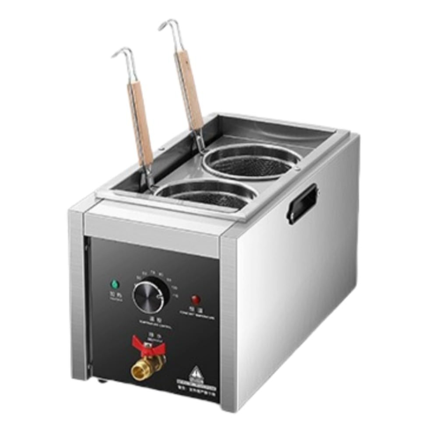電気式ゆで麺器 業務用麺茹で器 そば・うどん用具 30~110℃ 調節可能な温度 多用途 うどん ラーメン てぼ 麺湯切り パスタ揚げ 茹で上げ 煮込み料理 煮物 保温機能あり 省エネ 防錆でお手入れが簡単 飲食店家庭用 業務用 (単気筒2穴)
