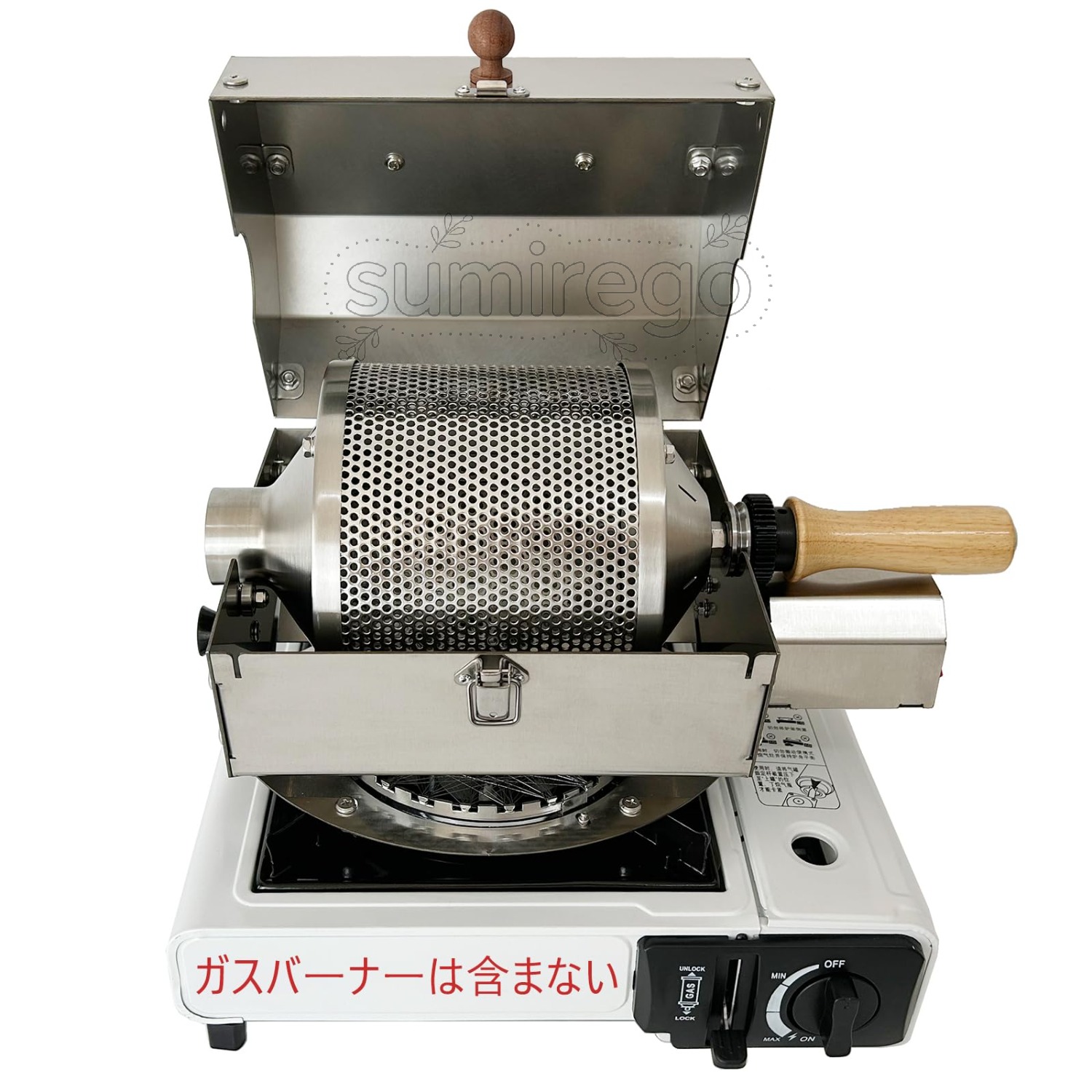 珈琲ロースター 珈琲焙煎機 小型お役目用 身寄り用 自動小銃 焙煎機 澄み切った直火式 304ステンレス鋼鋼 110V 蓋あり