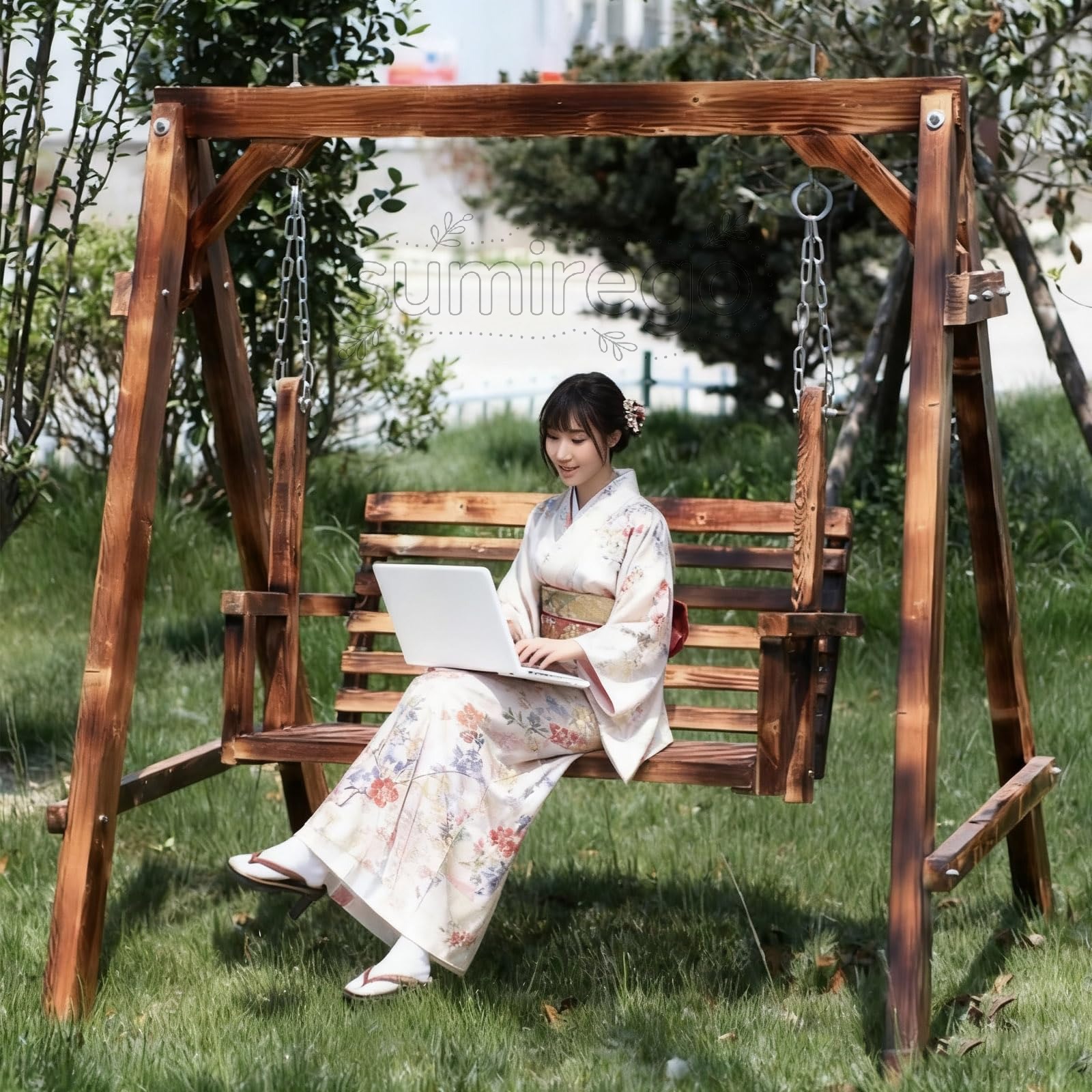 ブランコ 木製 屋外 二人乗 ブランコセット 背もたれ付き 大型 庭 遊具 ガーデンファニチャー パティオスイングチェア ガーデンスイングチェア テラス ヴィラ 小さな庭 使用