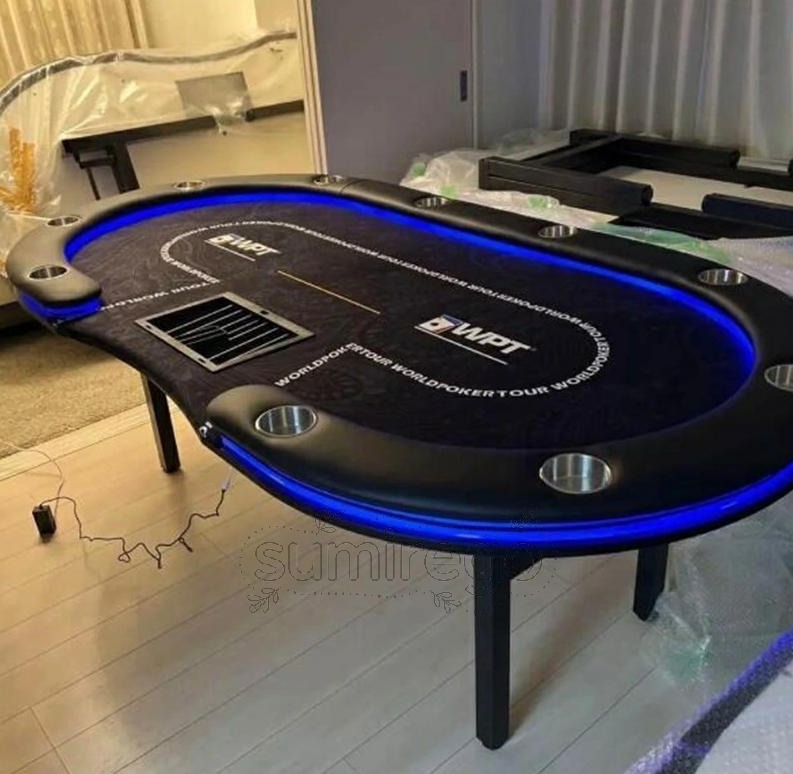【人気商品!ポイント10倍~】高級 ポーカー テーブル 競技用テーブル LEDライトポーカーテーブル 折りたたみテーブル 折りたたみ脚 チップ 213*106*80cm|SUMIREGO店