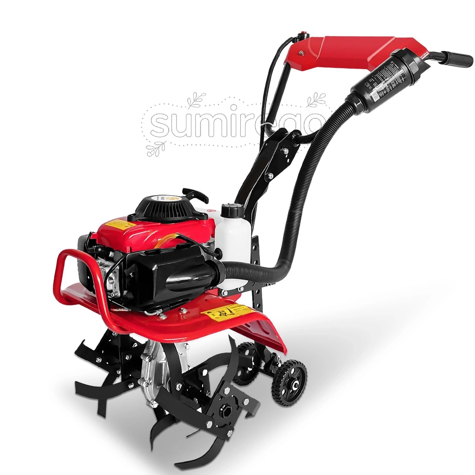 エンジン式耕運機 手押し耕うん機 排気量55cc 四ストローク動力 小型 家庭用 軽量カルチベーター 耕幅：38cm 耕深：10-25cm 車軸ロータリー式 土掘り返し耕運ローター タイヤ付き 農業用整地 家庭菜園 ガーデニング 除草 付属品付き