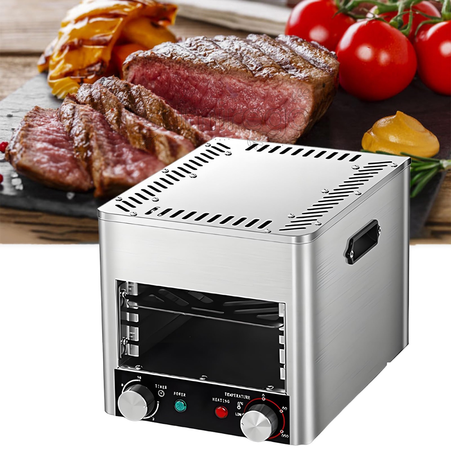 屋内用無煙電気ブロイラー、ブロイラートレイとグリル付き、ステーキ調理用800℃業務用ステーキコンロ、キッチンカウンターにフィット、豚肉、ステーキ、鶏肉、野菜 26,329円