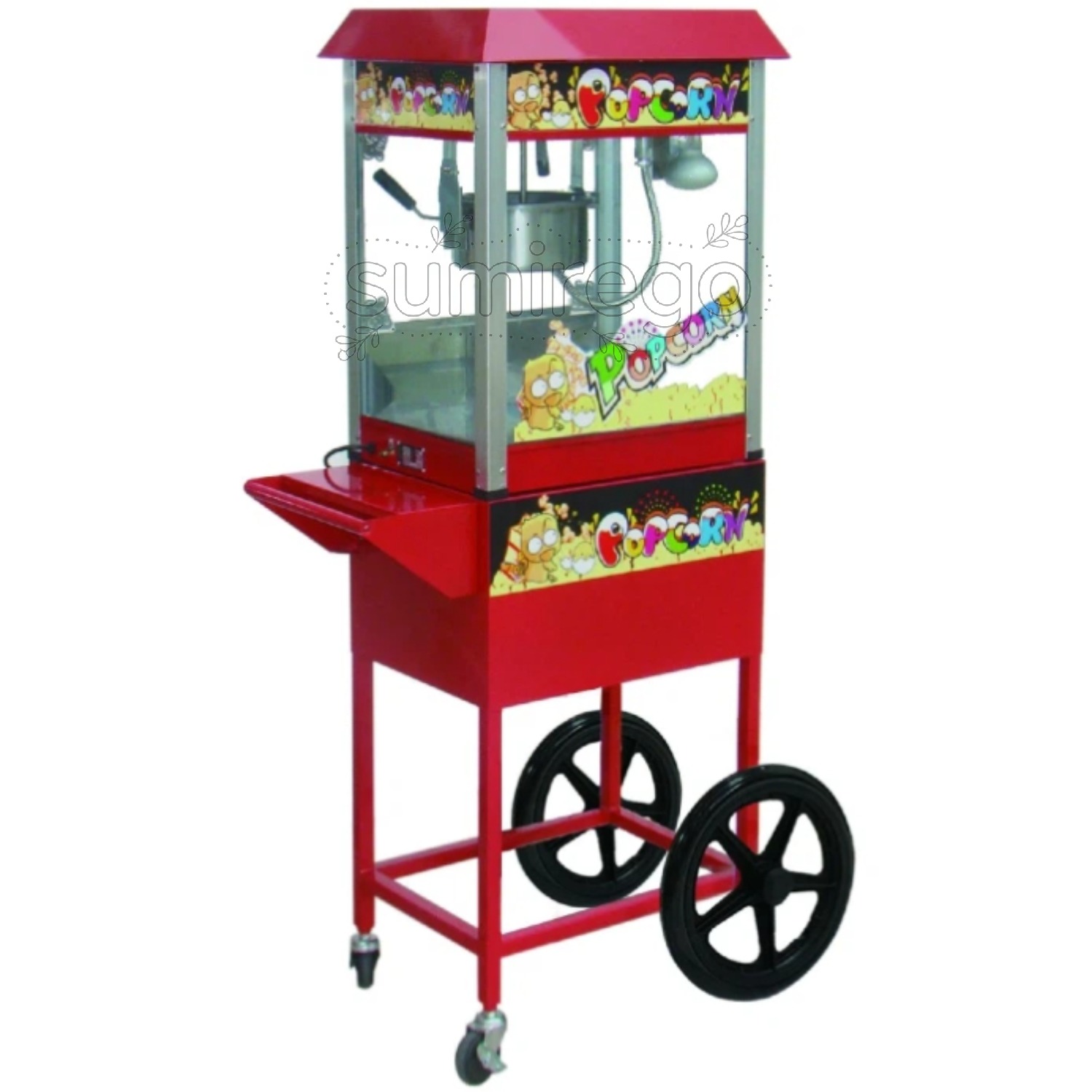 御勤め用ポップコーンマシーン(8薬局衡オンス)本体＆手押し車書き割り KJM-8AD ポップコーン製造会社と専用手押し車の書き割りです