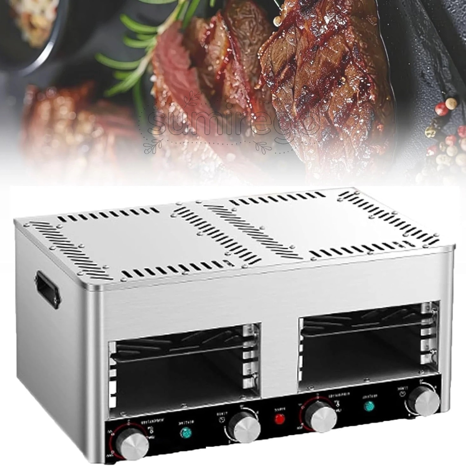 明かりビフテキブロイラー肉、ビフテキ膳立て器、1450°f屋内大衆食堂卓上ブロイラー肉、ビフテキ、バーガー、ピザパイ用の露天丸焼き器械(B)