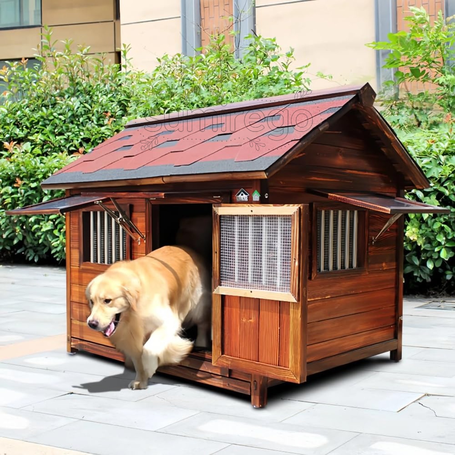 大型犬・中型犬用 犬掘ったて小屋 露天木製愛玩動物棲み家 部屋の入り口付き添い人 窓付き添い人 全天候型 防風 防雨 断熱 耐候設計 精神的な統合飾り気のない オール季節当てはめる能力のある 露天屋内 (3XL大いさ - 体長85糎までの毛の荒物に適しています,二重窓 + 窓取りまかなう + メッシュ映写幕)