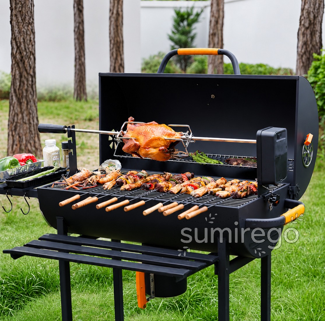 バーベキューコンロ アメリカンオーブングリル 大型 ステンレスグリル コンロセット 5~15人用 アウトドア キャンプ BBQ 高さ4段階調節可 ふた付き 大型 ステンレス 大人数用 ビッグ ポータブル BBQコンロ 軽量 折り畳み 収納 BBQスタンド 炭火焼き｜SUMIREGO店