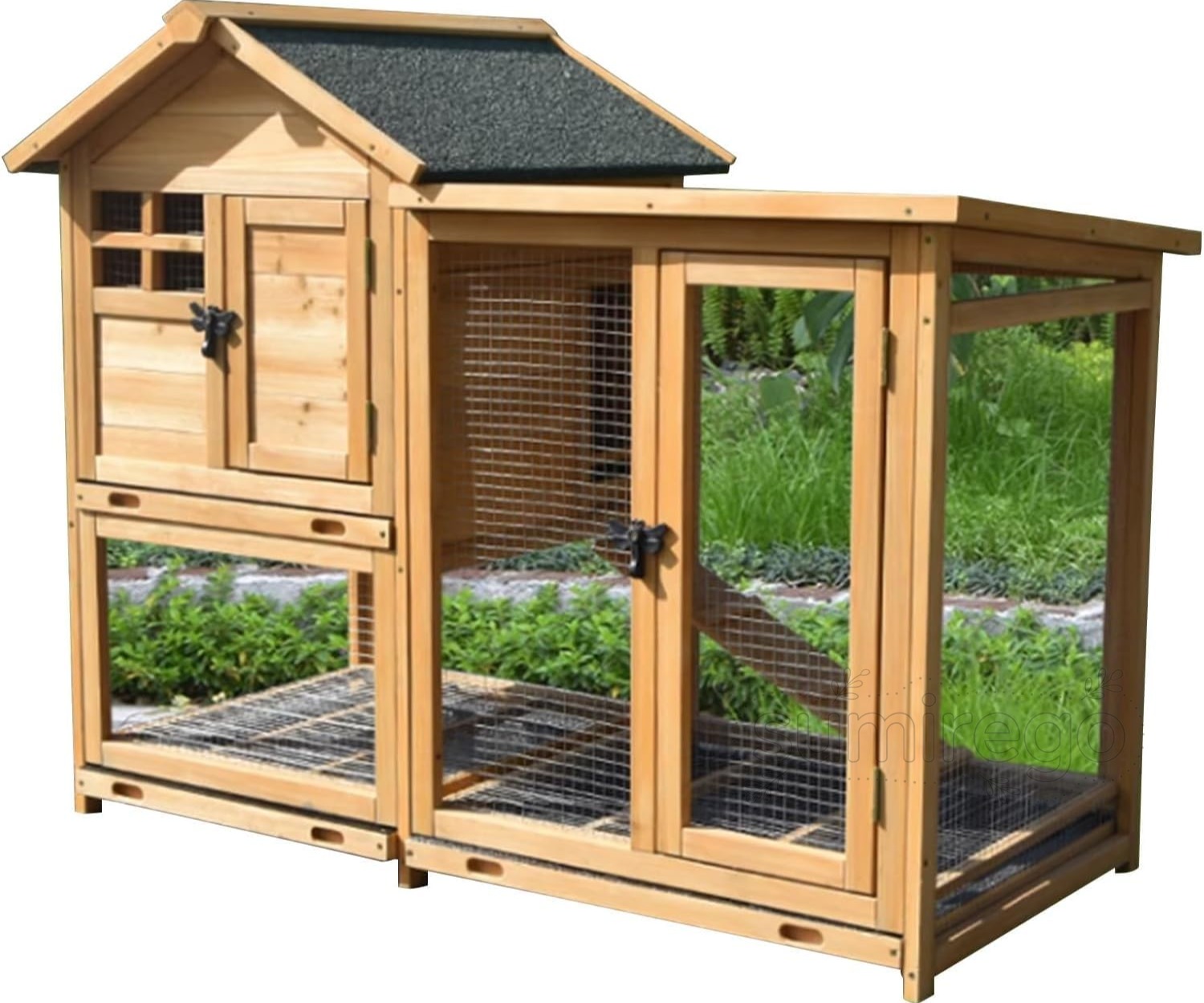 鶏小屋 屋外チキンコープ マルチレベル耐候性鶏舎 巣箱付き1200*630*950mm木製家禽ケージ ラン ランプ 金網 取り外し可能な底 丈夫で丈夫 水で洗える組み立て簡単 鶏用ケージ|SUMIREGO店