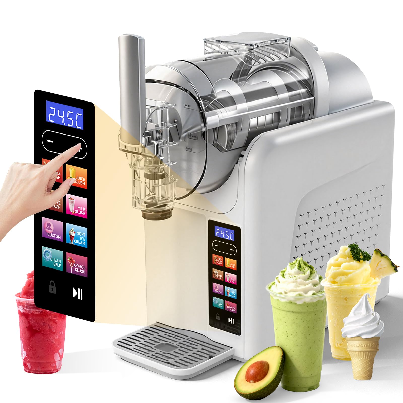 スラッシュ機関 卓上 2L 185W 【6インチ1 予冷不要 家で自家製ドリンクを 処方せん付き添い人】 カラータッチパネル クリーム／炭酸ソーダスラッシュ／珈琲スラッシュ／清涼飲料水スラッシュ／気違い水スラッシュ／ミルクシェーク チャイルド鍵を掛ける 自動小銃洗い濯ぎ役立つこと