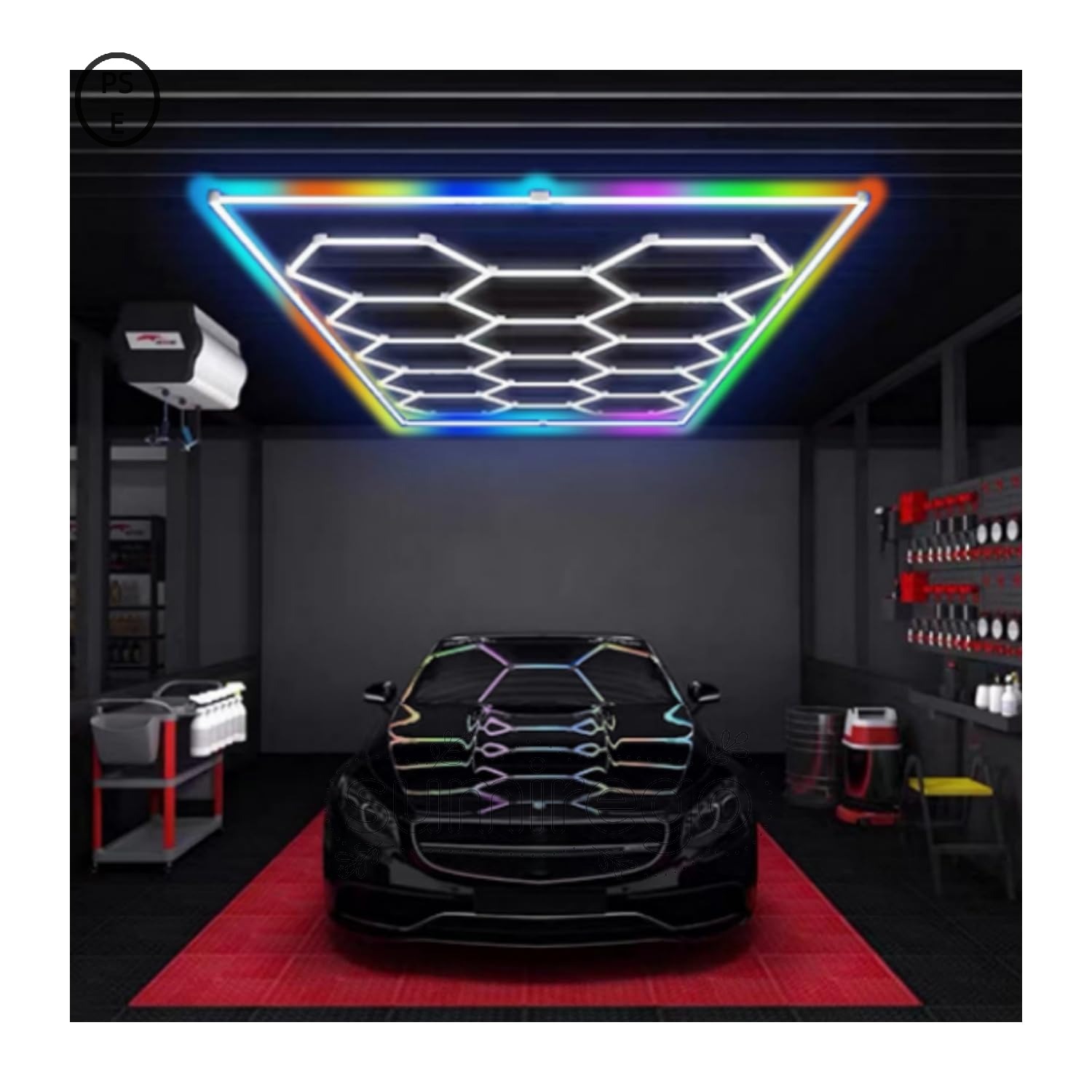 六角形ガレージライト ガレージ照明led ハニカムライト 6500K 672W ショップライト 超高輝度カーディテーリングPCプラスチック製洗車室 ワークショップ 地下室 倉庫 展示ホール ショールーム ジム理髪店用 DIYセット