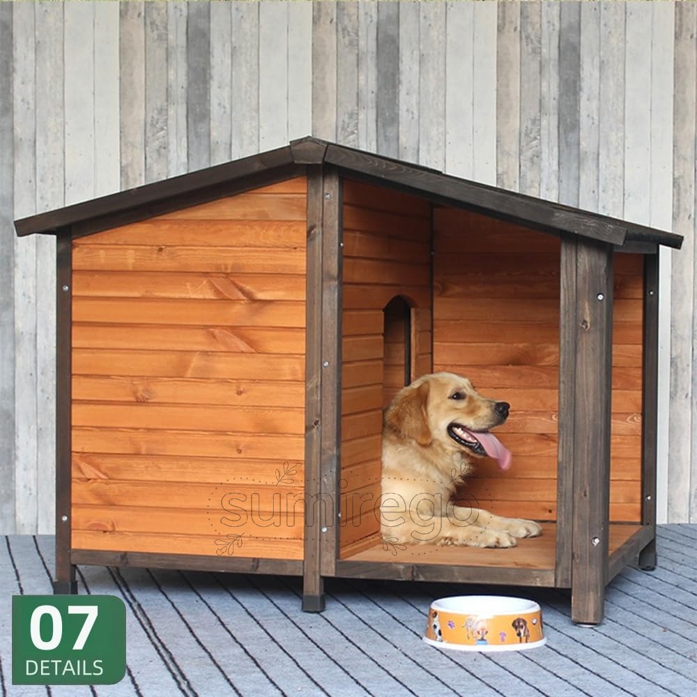 ペット用犬小屋ヴィラ 屋外用 屋内/屋外用 全天候型 大型 中型 小型犬用犬小屋 オールシーズン対応 木製ペットハウス ドア付き 犬小屋 雨/防水 日焼け防止