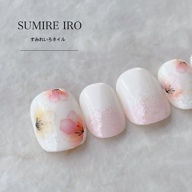 楽天市場 ネイルチップ ブライダル つけ爪 デザイン かわいい ショート ロング 成人式 Nail プレゼント 母 短い爪 小さい爪 大きい爪 ベリーショート ちび爪 結婚式 ウェディング 付け爪 ジェルネイル ベビーピンクミルクホワイトフラワーパール すみれいろネイル