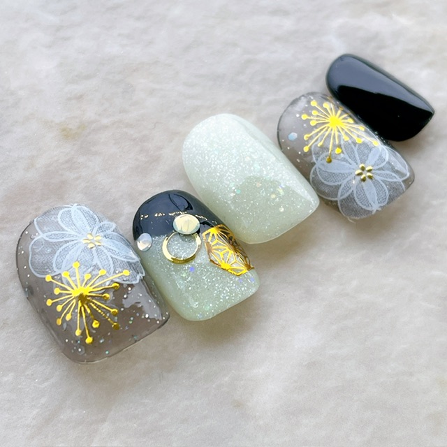 楽天市場 ネイルチップ つけ爪 かわいい デザイン 和装 ショート ロング シンプル 成人式 Nail プレゼント 母 短い爪 小さい爪 大きい爪 ベリーショート ちび爪 結婚式 ウェディング 付け爪 ジェルネイル グリーンブラックフラワー和装 すみれいろネイル