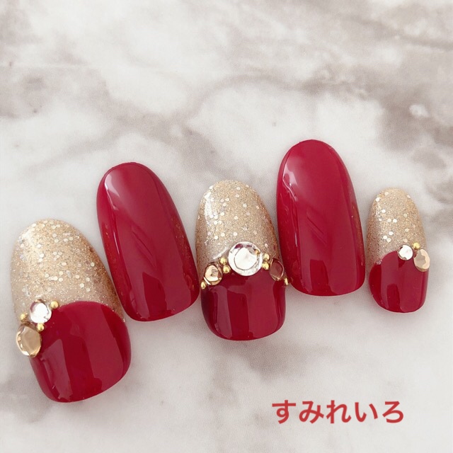 楽天市場 ネイルチップ つけ爪 デザイン かわいい ショート ロング シンプル 春ネイル Nail プレゼント 短い爪 小さい爪 大きい爪 ベリーショート ちび爪 ピンク系 くすみネイル 付け爪 ジェルネイル 1614 ボルドーレッド ゴールドストーン B J すみれいろネイル