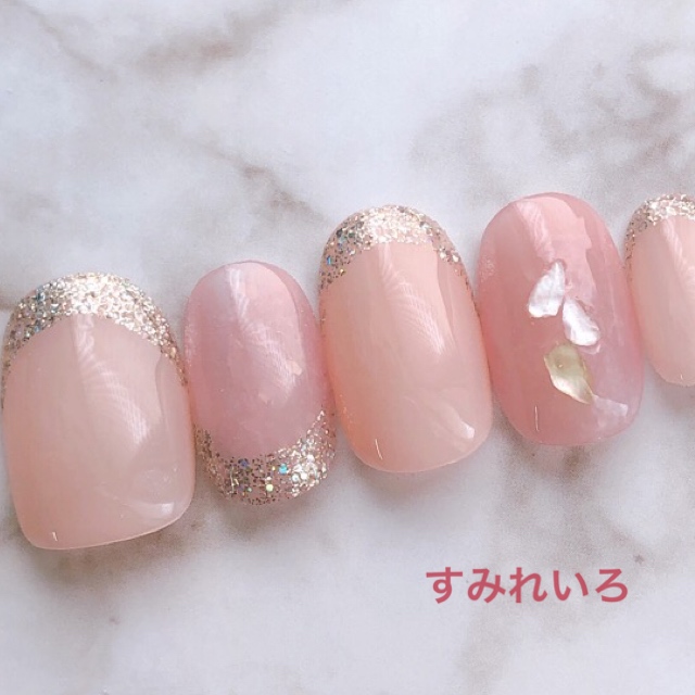 楽天市場 ネイルチップ つけ爪 デザインネイル かわいい ショート ロング ブライダル 秋ネイル Nail プレゼント 短い爪 小さい爪 大きい爪 ベリーショート ちび爪 大人ネイル 付け爪 オフィスネイル シンプル 1692 シアーピンクホロシェルフレンチ B Ma すみれいろネイル