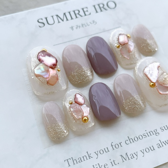 ネイルチップ つけ爪 ブライダルネイル かわいい ショート ロング デザイン 夏ネイル Nail プレゼント 短い爪 小さい爪 大きい爪 ベリーショート ちび爪 大人ネイル 付け爪 オフィスネイル シンプル グレージュ系シェル 使い勝手の良い